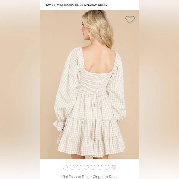 MINI ESCAPE BEIGE GINGHAM DRESS - Picture 8 of 13
